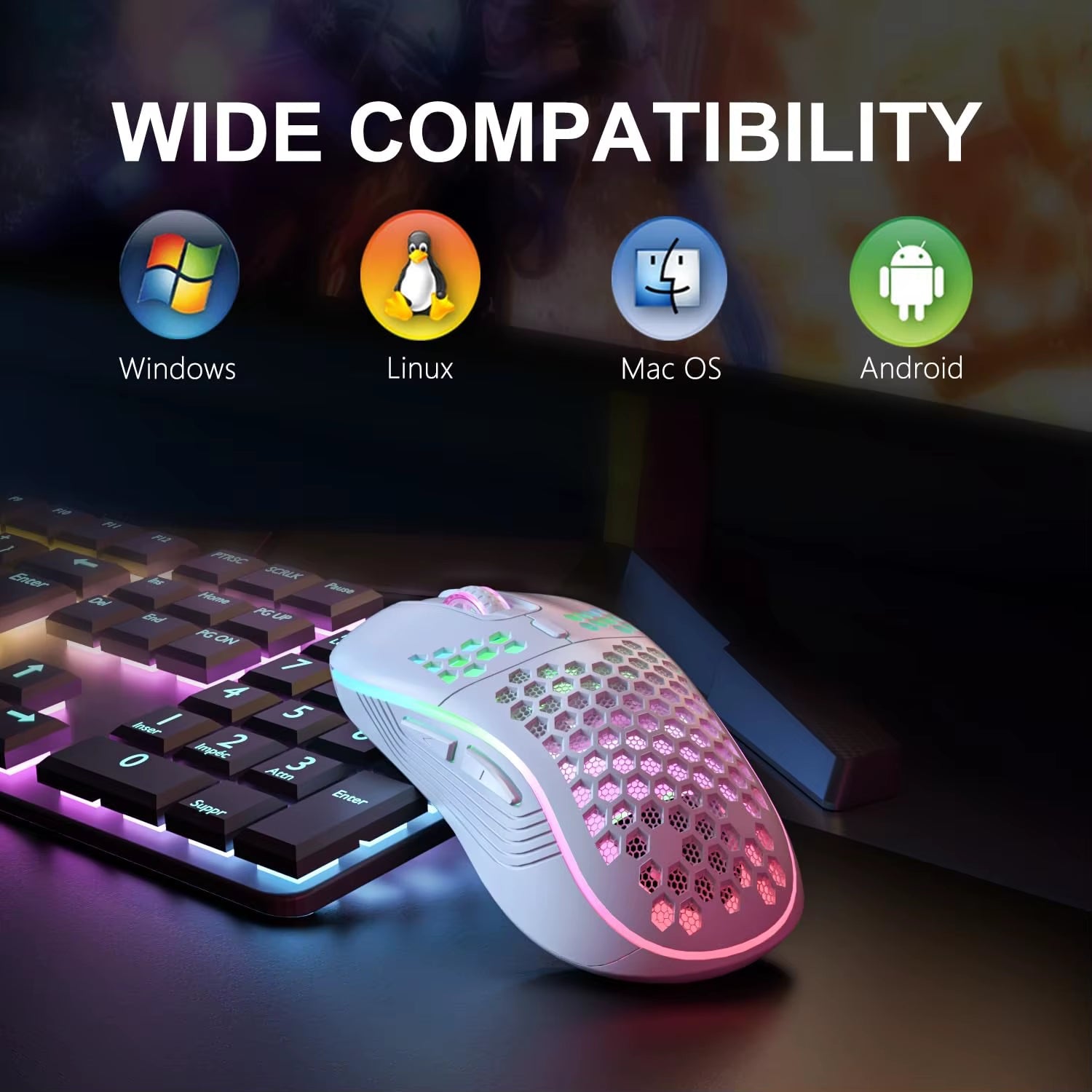 2.4G Wireless Mouse with RGB Backlit 6 - Button 3 - Speed DPI Type C Rechargeable Ergonomic Honeycomb Design Gaming Mouse - Simplux Electronics