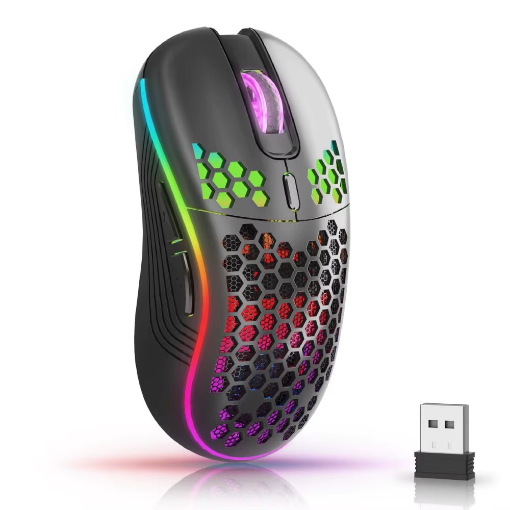 2.4G Wireless Mouse with RGB Backlit 6 - Button 3 - Speed DPI Type C Rechargeable Ergonomic Honeycomb Design Gaming Mouse - Simplux Electronics