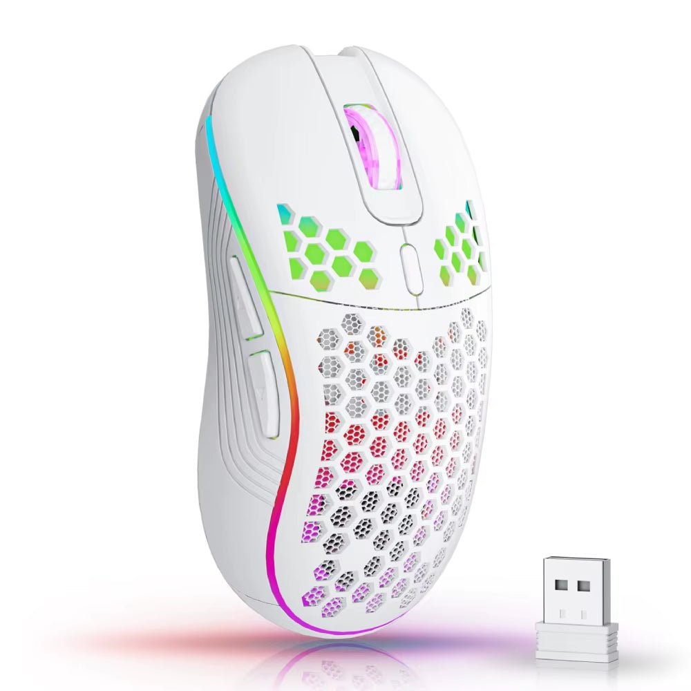 2.4G Wireless Mouse with RGB Backlit 6 - Button 3 - Speed DPI Type C Rechargeable Ergonomic Honeycomb Design Gaming Mouse - Simplux Electronics