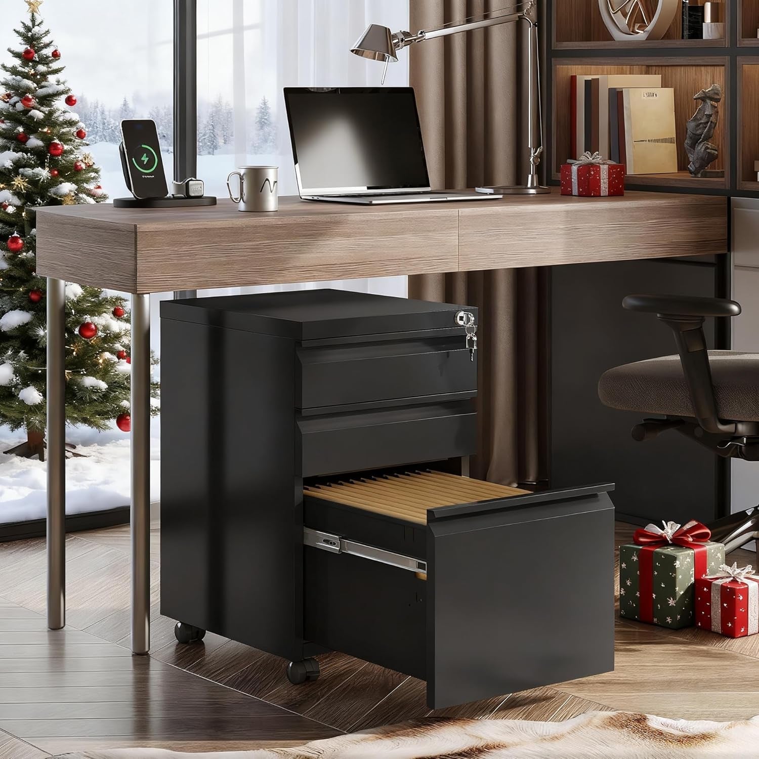 3 Drawer Mobile File Cabinet under Desk Office, Fully Assembled except Casters, Letter/Legal Size, Black - Simplux Electronics